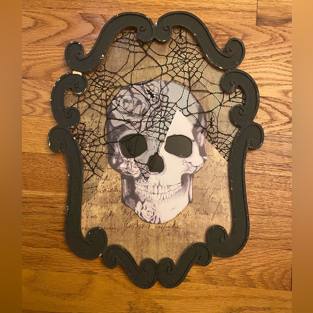 Michaels Ashland Skull Lace Hanging Halloween Wall Picture Decor